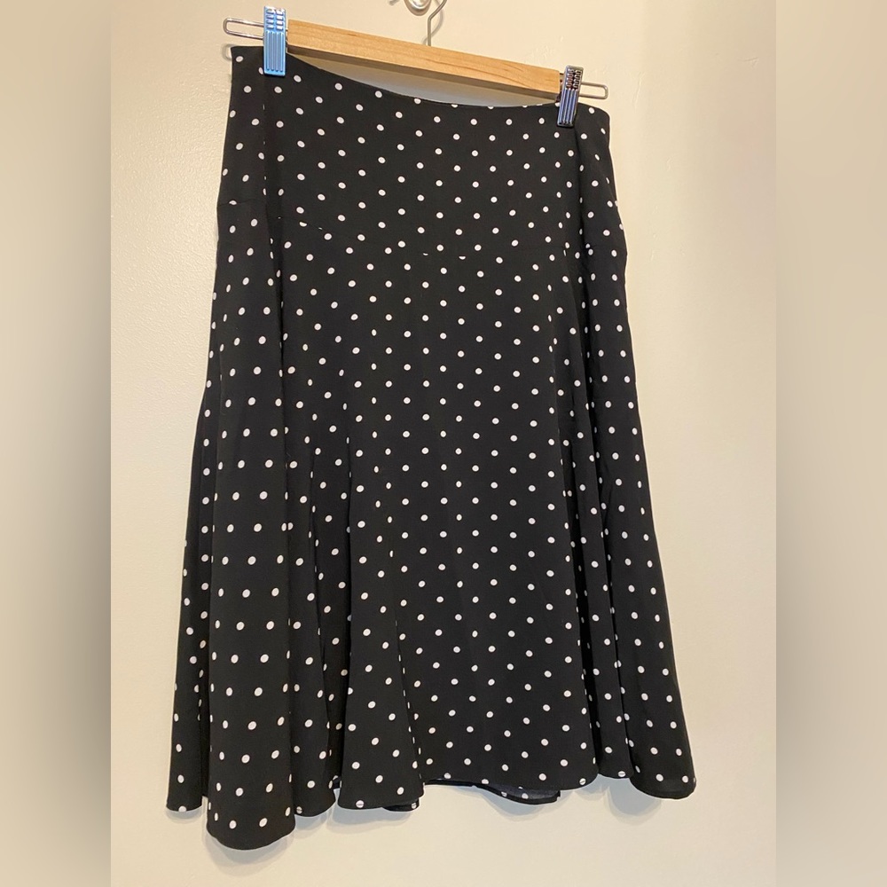 White House Black Market Black and White Polka Dot Midi Skirt